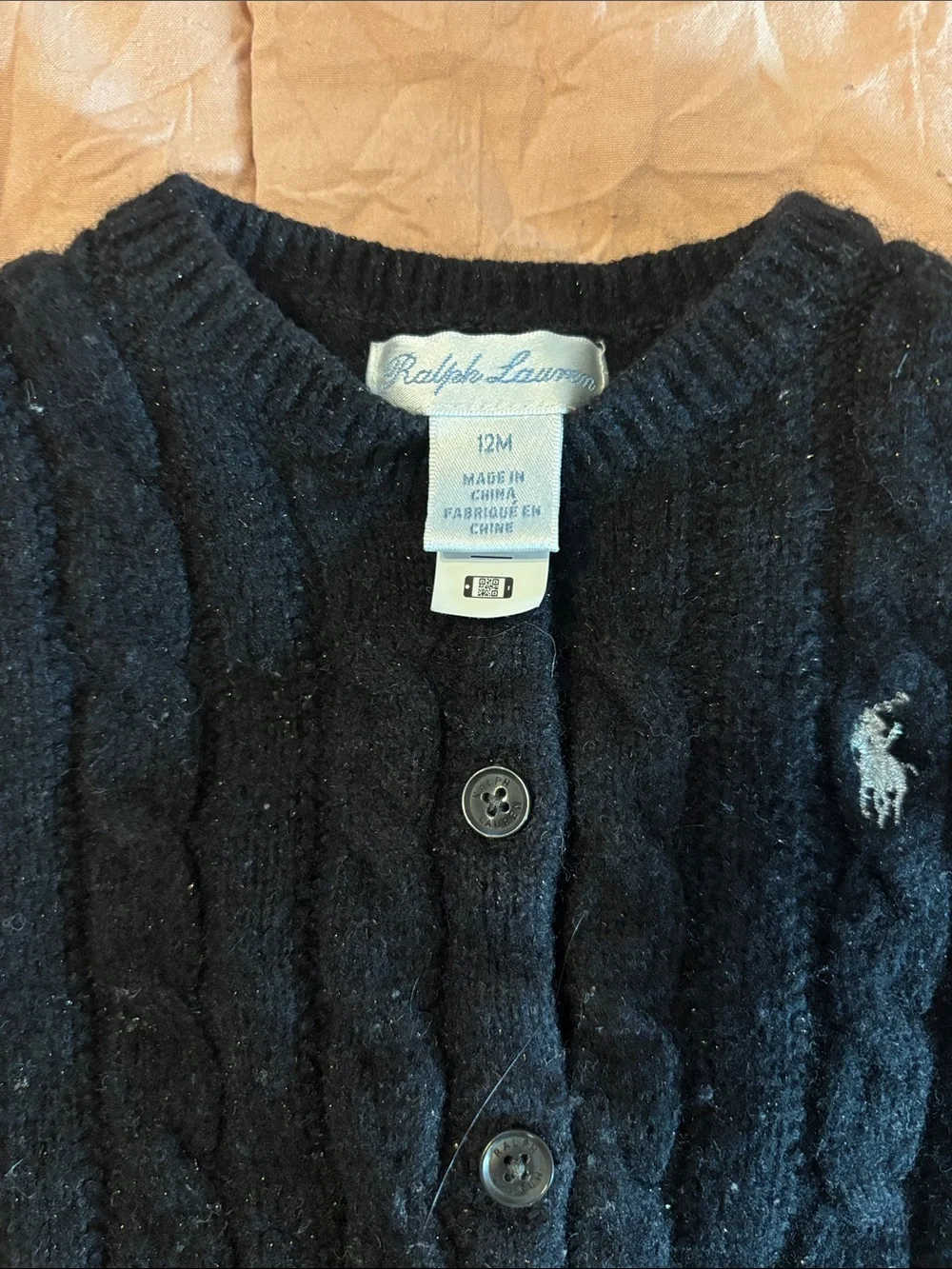 Ralph Lauren Black Cable-Knit Button Cardigan